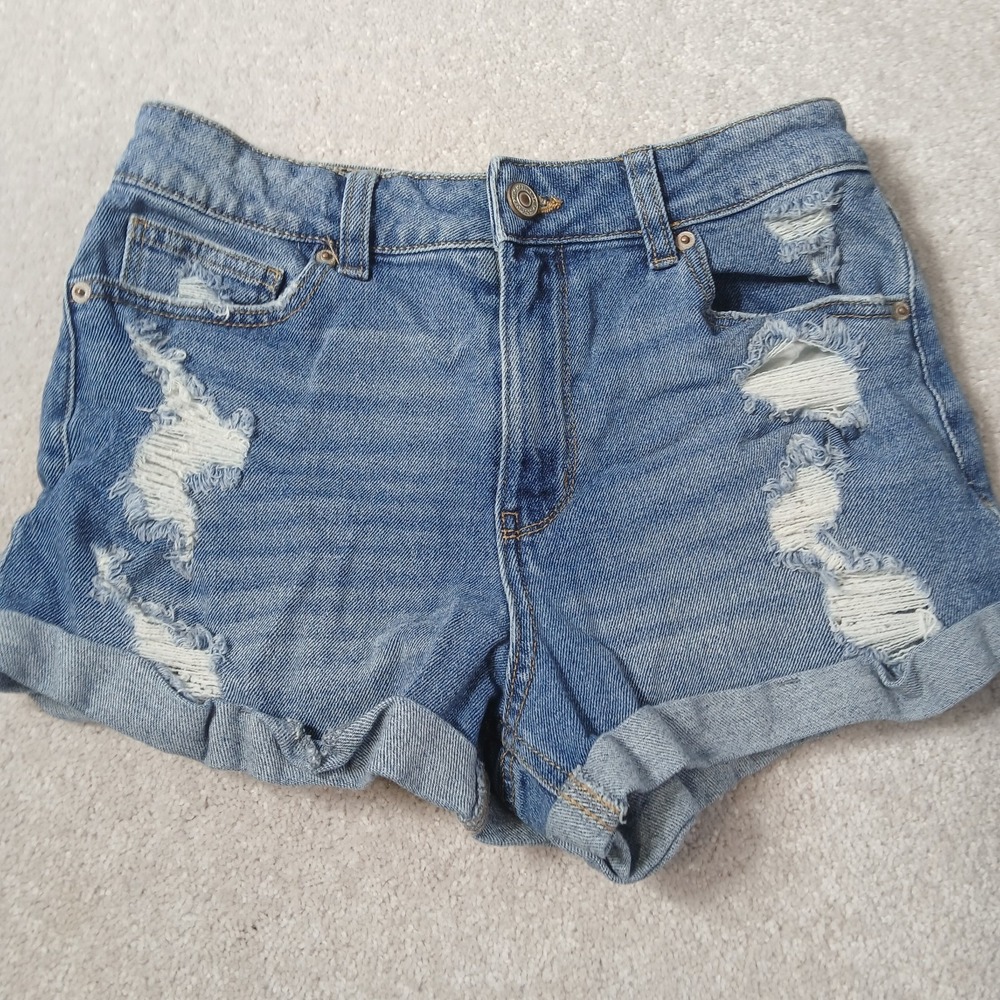 Happily Grey high rise Distressed Womens Juniors Jean Shorts Rolled Hem 5/27 - Picture 2 of 12